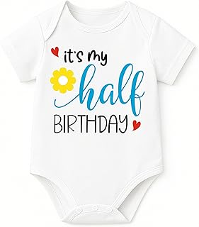 Lillypupp Monthly milestone six months birthday unisex cotton baby romper for new born. Its my Half birthday baby boy girl...