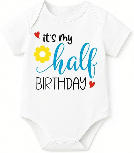 Lillypupp Monthly milestone six months birthday unisex cotton baby romper for new born. Its my Half birthday baby boy girl...