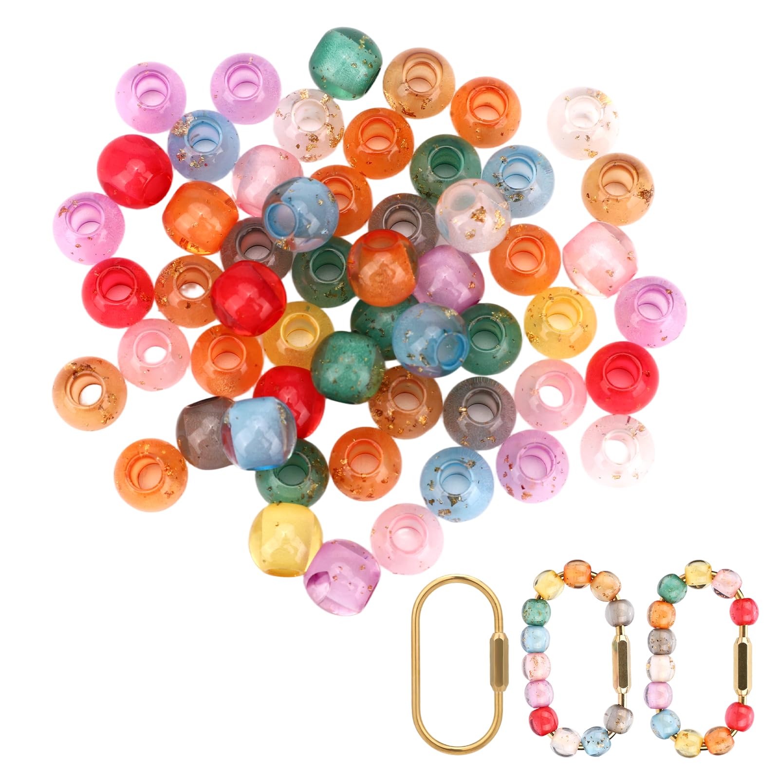 BOXOB 100pcs Large Hole Resin Beads Kit with 3 Carabiner Clips