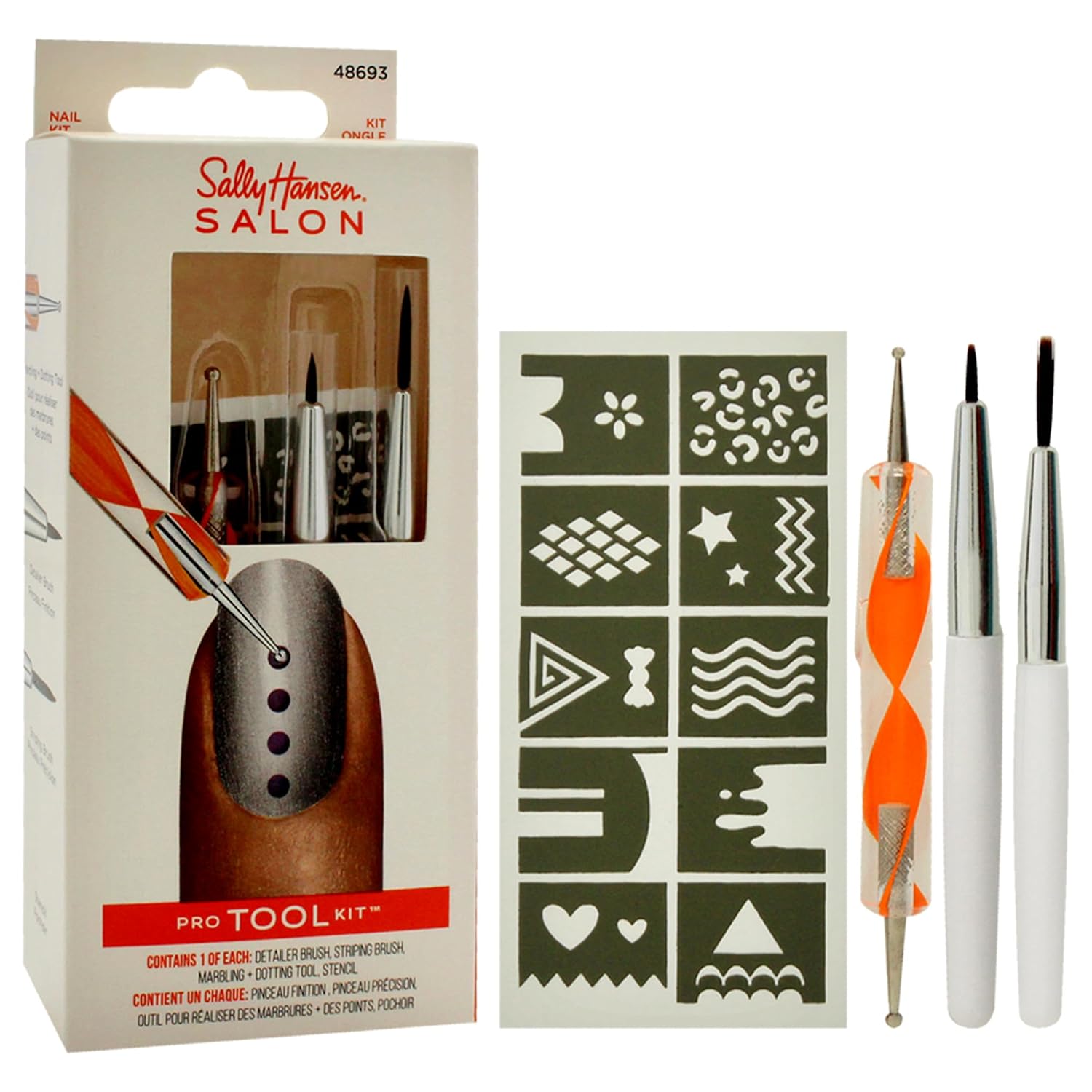Sally Hansen Nail Salon Pro Tool Kit, 0.32 Oz, Nail Art Tools, Nail Dotting Tool, Easy to Use, Detailer Brush, Stripping Brush, Marbling and Dotting Tool image 3