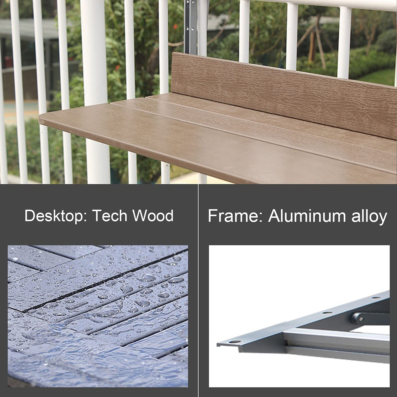 Tavolo sospeso, Tavolo da ringhiera per Balcone, scrivania Regolabile in Altezza con Balcone, tavolino o mensola da Pranzo/Sistema di Montaggio Semplice, Supporto per ringhiera, scaffale di