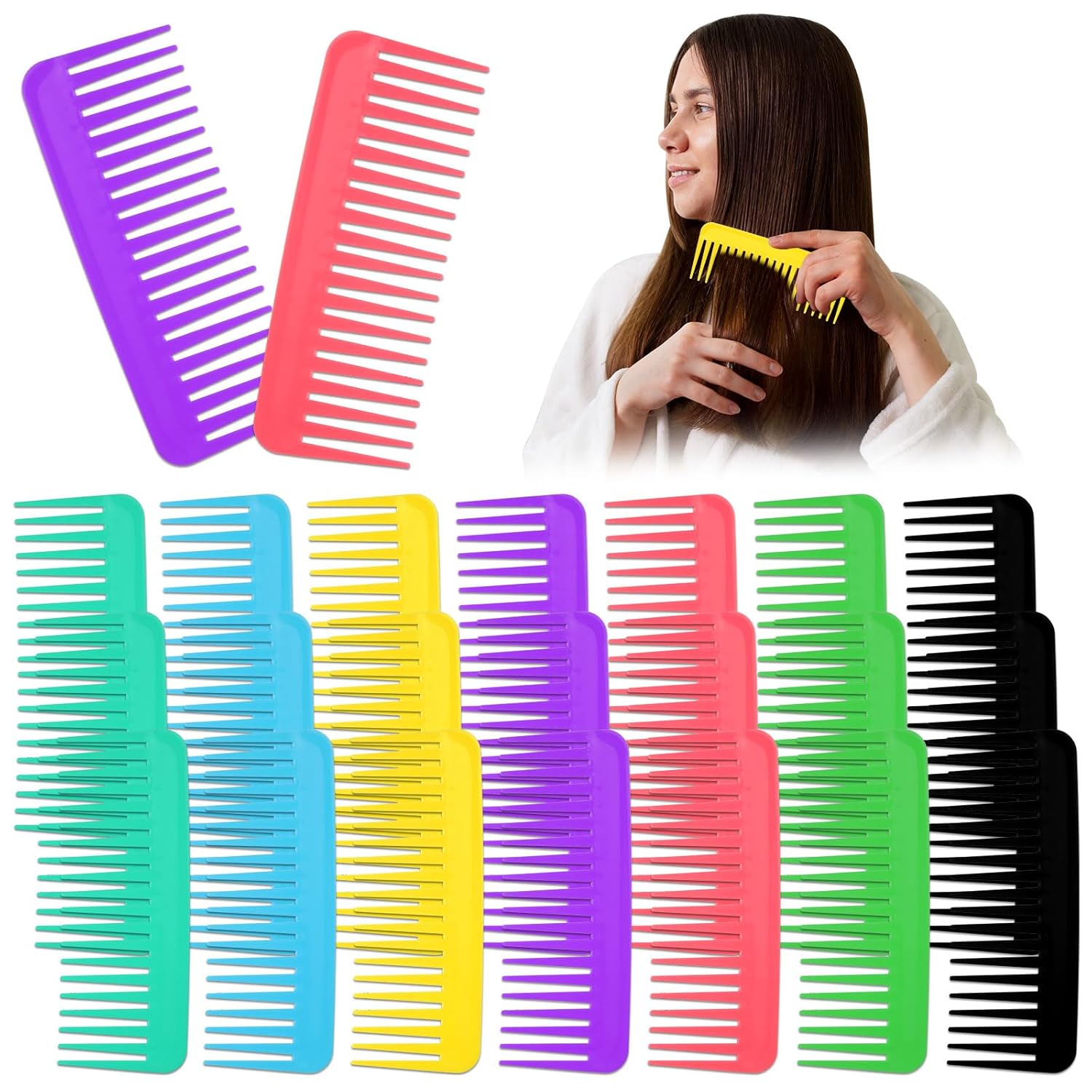 70 Pcs Wide Tooth Comb, Large Hair Detangling Comb, Wide Tooth Comb for Curly, Wet Dry Hair, No Handle Large Detangler Comb Styling Shampoo Comb, 7 Colors