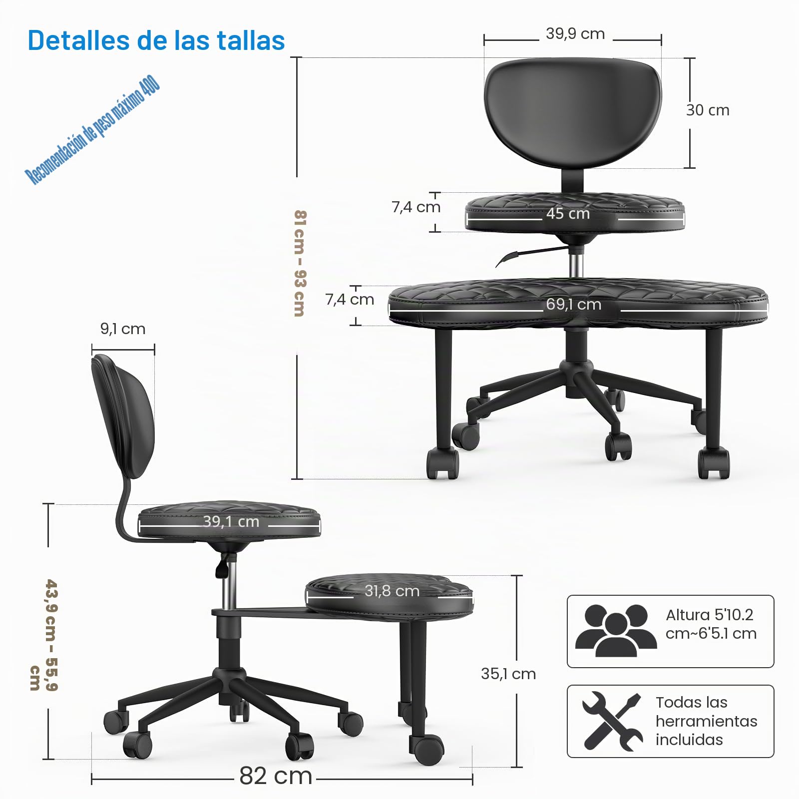 HOMRELEXA Silla de Oficina con Patas Cruzadas, Silla ergonómica giratoria de 360°, Silla de Escritorio entrecruzada con Altura Ajustable, Silla de meditación para TDAH con Soporte para la Espalda