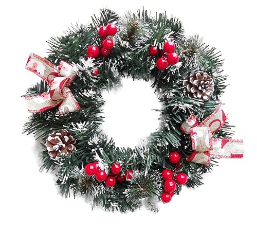 Guirlanda de Natal Nevada com Laços, Pinhas e Azevinhos - 30 cm - Decoração Natalina Enfeite de nata