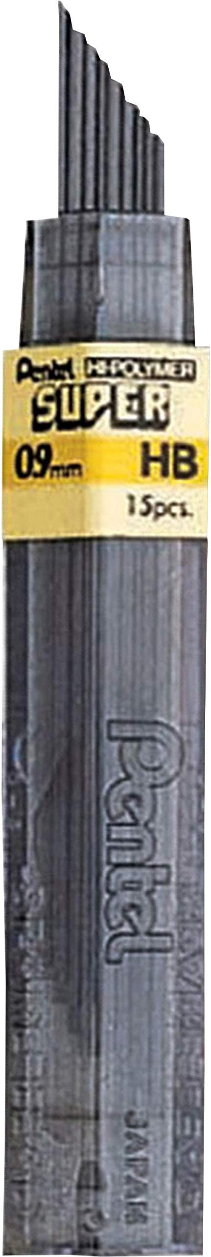 Pentel Super Hi-Polymer Lead Refills - .9mm HB, Pack Of 15 For Mechanical Pencils