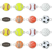 Ipotkitt 40 Pcs 8 Styles Alloy Enamel Sports Themed Connector Charms Colorful Sport Ball Volleyball Football Rugby Basketball Links for Jewelry Making