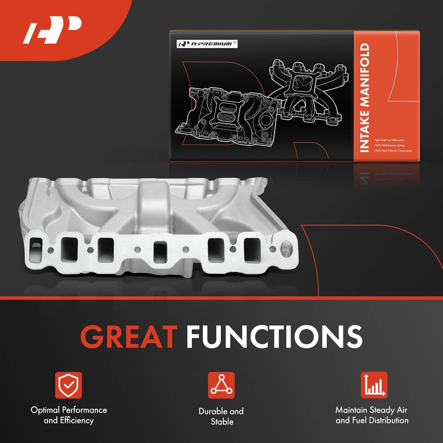 A-Premium Intake Manifold Replacement for Oldsmobile 307/330/350/403 1980-1985 Small-Block, Aluminum, Satin Finish, Dual Plane, V8