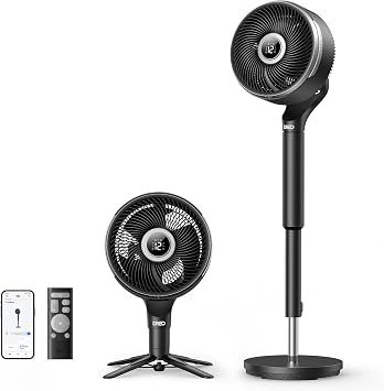 DREO 20dB Smart Standing Fan for Bedroom, 150 +100  Oscillating Pedestal Fans with 12 Speeds, 120ft Strong Airflow Fan, DC Motor Silent Floor Fans, 6Modes, WiFi/Alexa/Remote Control