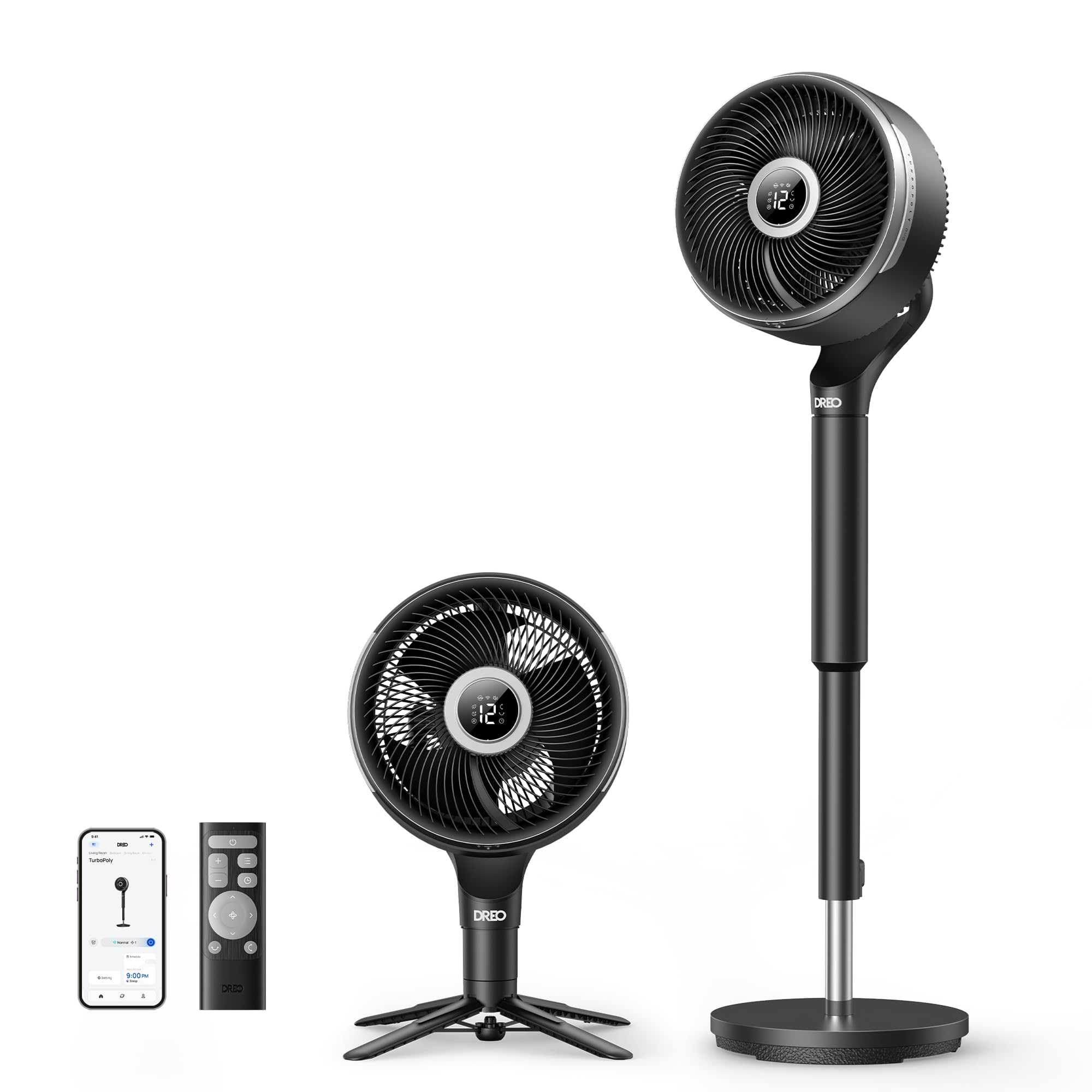 DREO 20dB Smart Standing Fan for Bedroom, 150°+120° Oscillating Pedestal Fans with 12 Speeds, 120ft Strong Airflow Fan, DC Motor Silent Floor Fans, 6 Modes, WiFi/Alexa/Remote Control