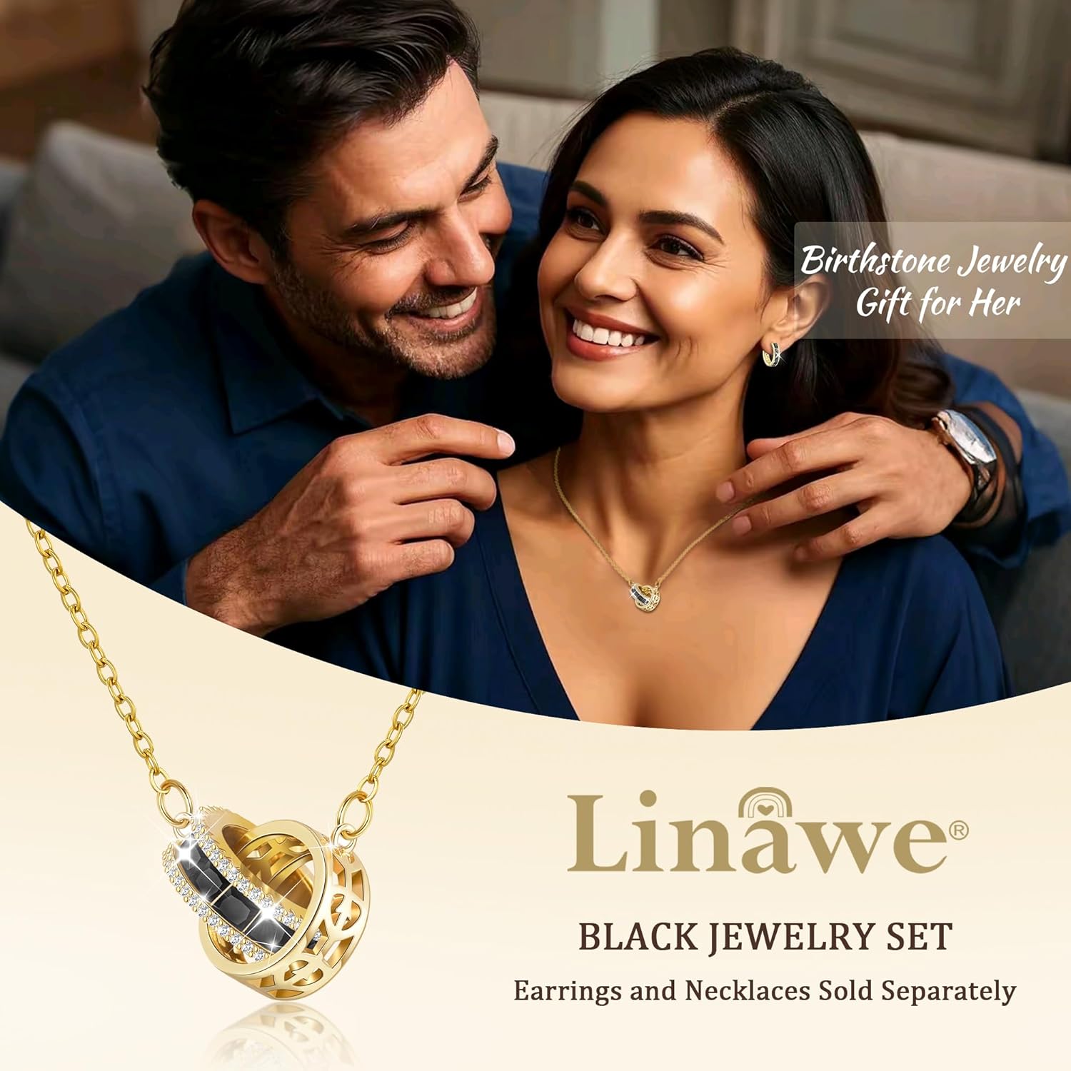 Linawe Moissanite Crystal Imitation Diamond Necklace for Women Trendy, Birthstone Rhinestone Dainty Jewelry, Circle Pendant Stainless Steel Chain Necklaces, Gold, Rose Gold and Silver Tones - Image 5