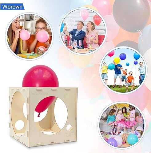 Vista 21 de Worown Cubo de madera plegable de 11 agujeros, para medir el tamaño de los globos, herramienta de medición de madera para decoraciones de fiestas