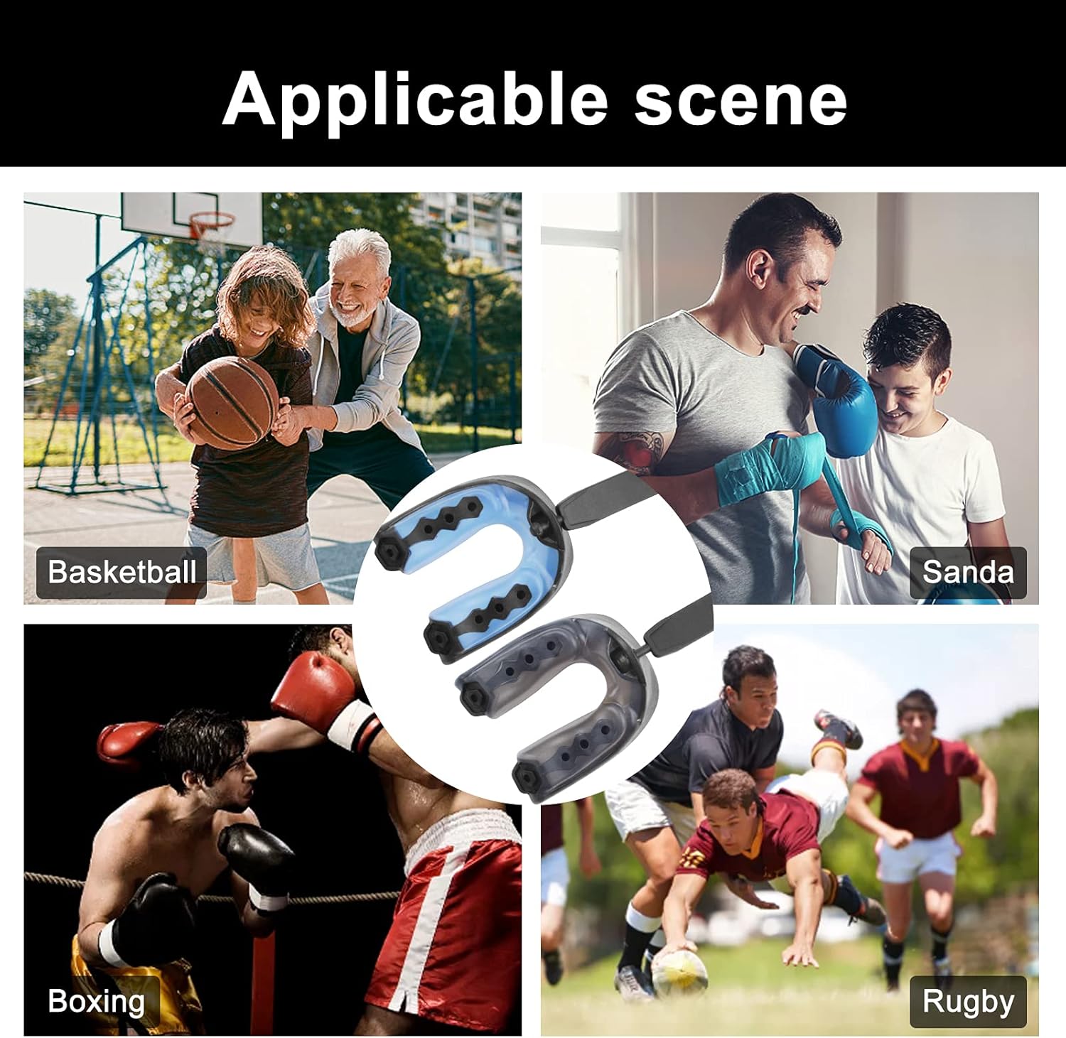 3 Pack Football Mouth Guard, Soft Youth Mouth Guard Sports Football Mouthpiece, Professional Football Mouthguard with Strap for Boxing Wrestling Basketball Football Hockey MMA (Purple Black Blue) : Everything Else