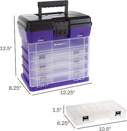 Miniatura 9 de Stalwart - Caja de almacenamiento y herramientas duradera, 4 cajones con 19 compartimentos cada uno para accesorios, aparejos de pesca, cuentas y