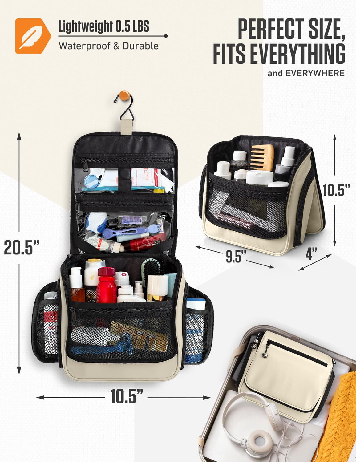 VENTURE 4TH Neceser Colgante de Viaje Hombres y Mujeres con Compartimentos expandibles para cosméticos, brochas de Maquillaje, Joyas, Herramientas de Afeitado, Bolsa Transparente