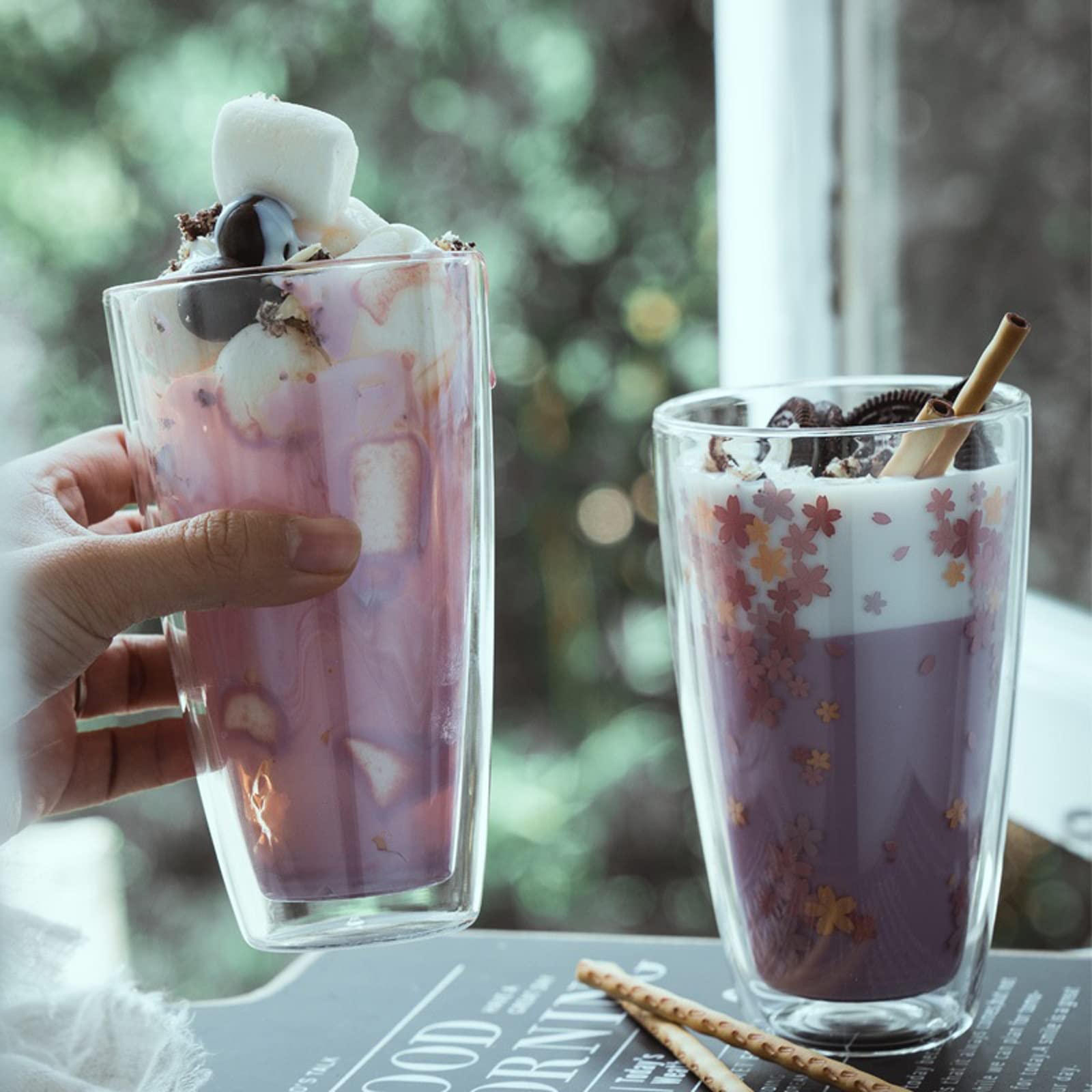 ESOUY Szklanki do picia podwójna ścianka szklanki do picia szkło odporne na ciepło kubek do piwa szklanki do wody do picia soku kawy kubek do latte kieliszek do wina kieliszek do wina