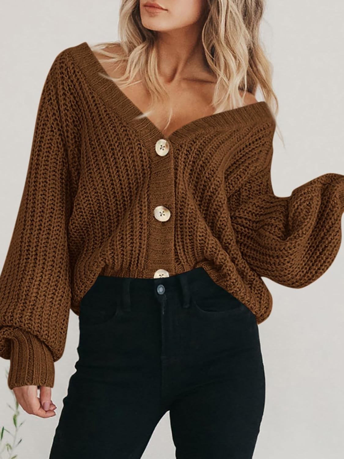 PRETTYGARDEN Women's Chunky Knit Open Front Sweater Long Sleeve Button Loose Short Cardigan Outerwear Coats - Image 6