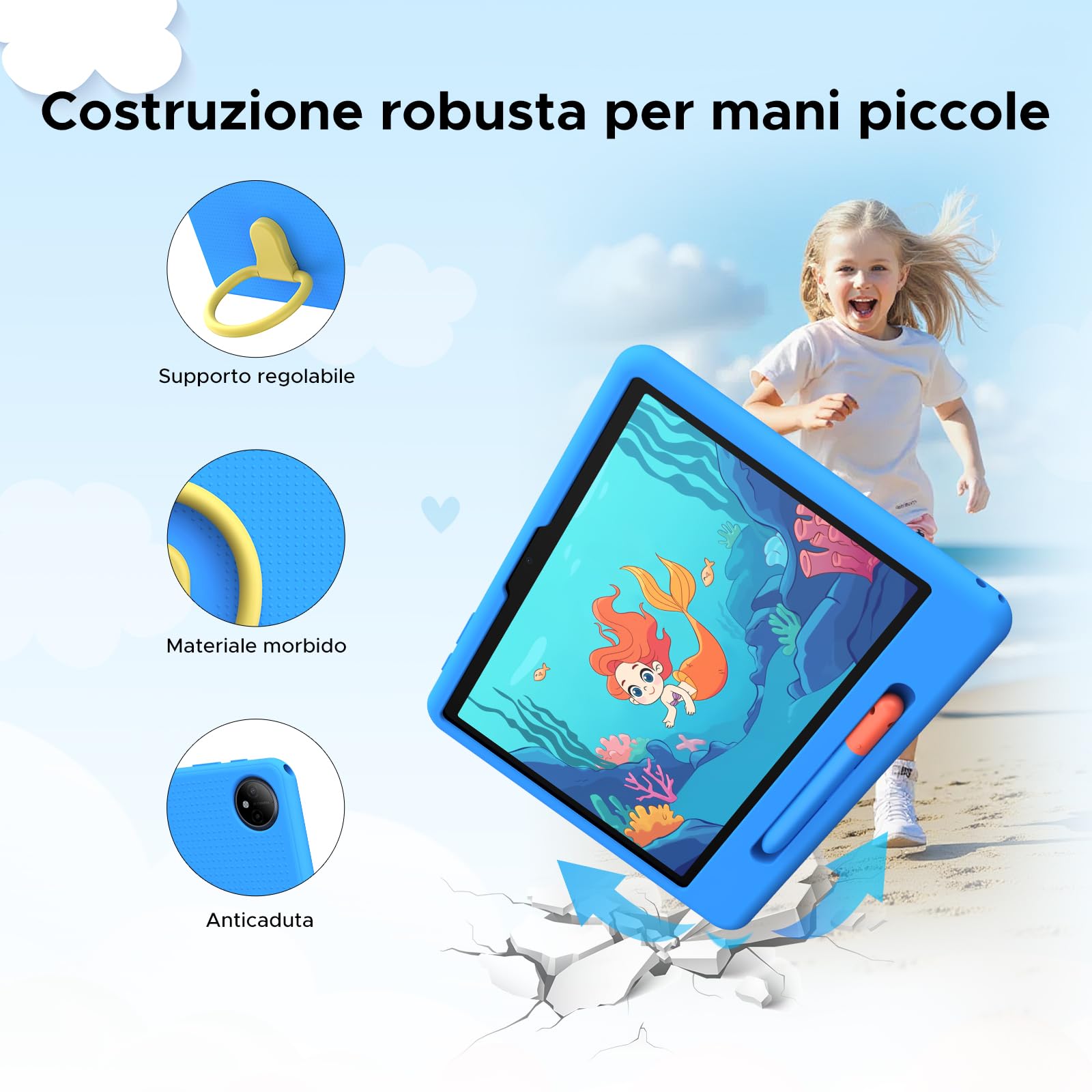 P10 Kid Tablet con Penna Custodia in Silicone, Blu | Tablet 10 Pollici con 32GB RAM+64GB ROM Tablet per Bambini, 90Hz Tablet Android 16 & Gemini AI, 7000mAhT310/5G WiFi/8MP+5MP