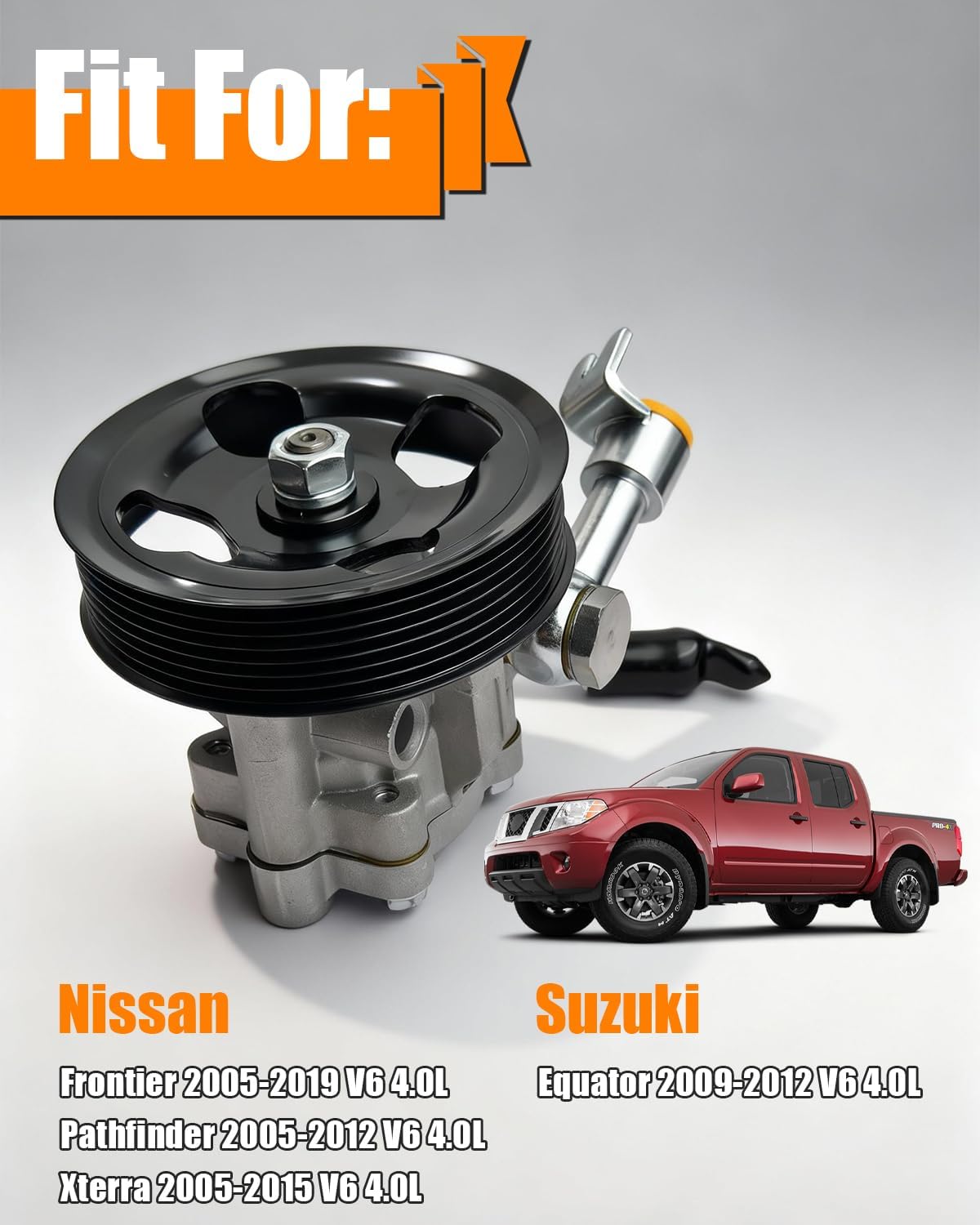 96-05451 Power Steering Pump with Pulley V6 4.0L Fits for Nissan Frontier 2005-2019, Pathfinder 2005-2012, Xterra 2005-2015, Power Assit Pump for Suzuki Equator 2009-2012 Replace OE# ‎491109CA0A