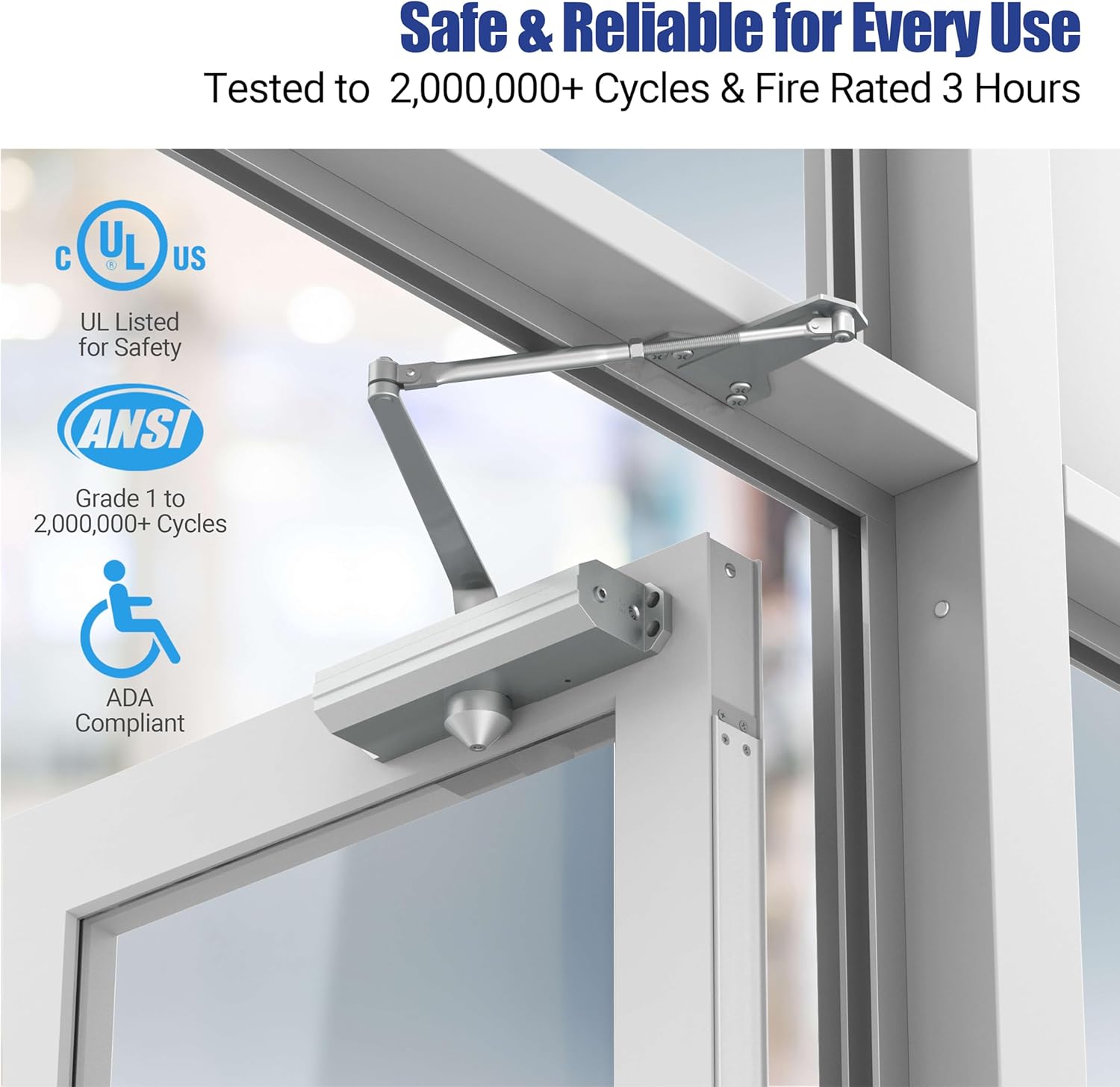 Medium/Heavy Duty Commercial Door Closer - Automatic Door Closers with Backcheck Control, UL Listed, AISI Grade 1 Hydraulic Door Closers, Adjustable Size 1-6 for Residential/Commercial Door