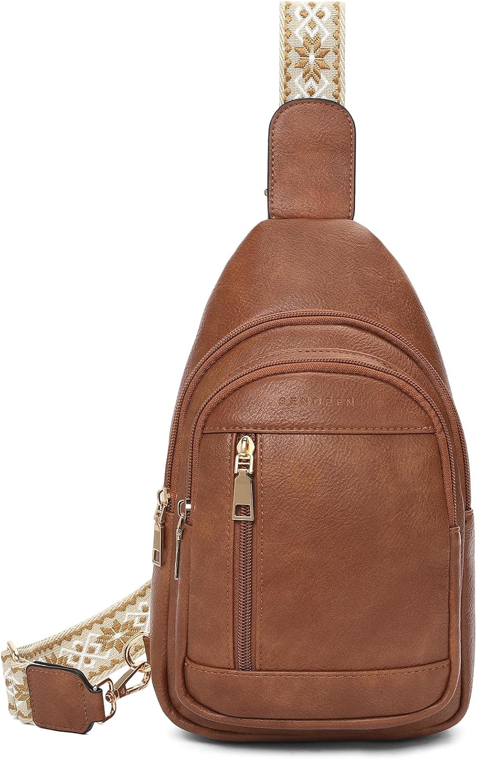 SENDEFN Small Sling Bag for Women Leather Crossbody Bags Purse for Travel Fanny Pack Chest Bag with Adjustable Guitar Strap