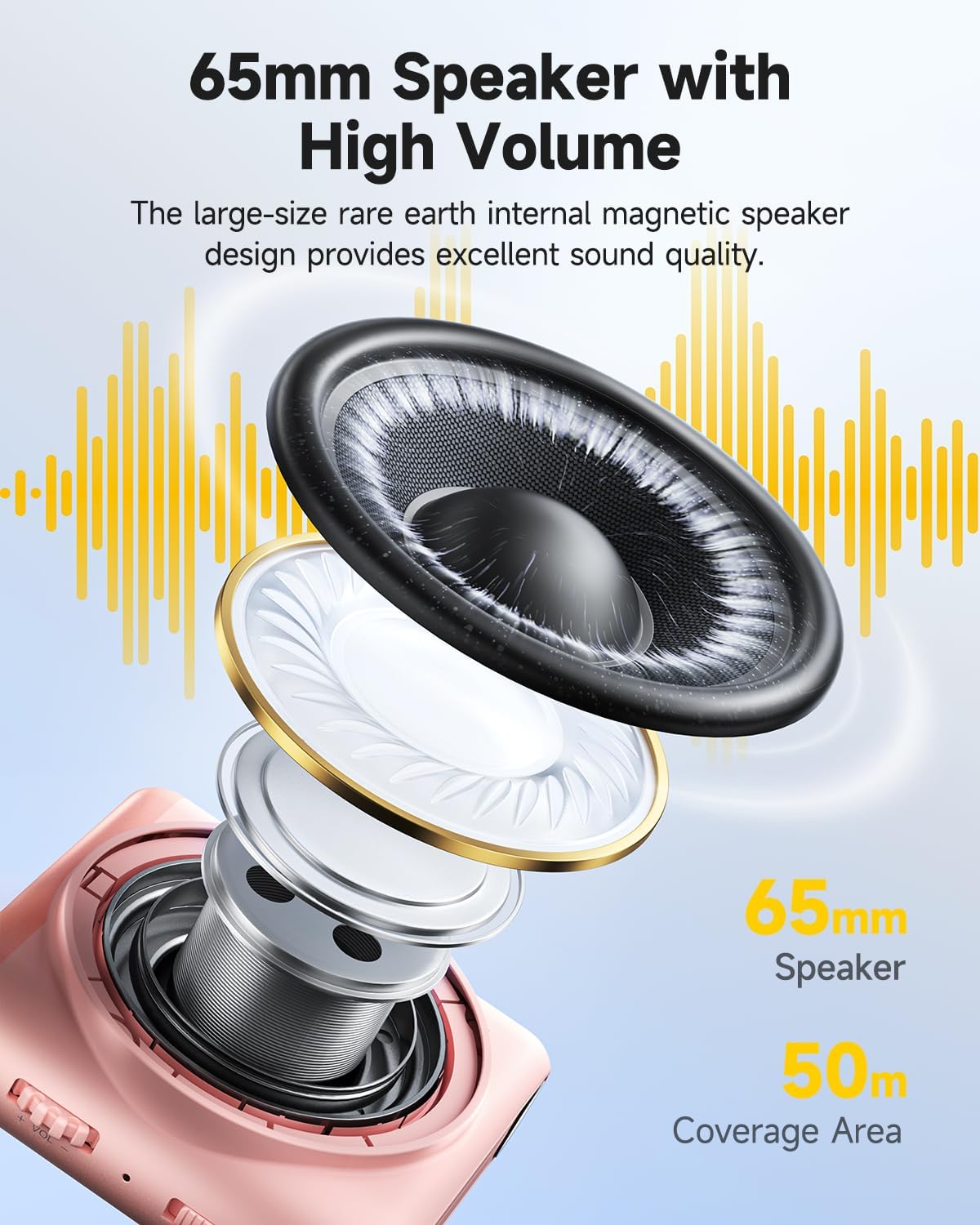 7RYMS WA1 Wireless Voice Amplifier with Headset Microphone for Teachers, Personal Power Amplifier with Noise Canceling, 164ft Range, 23H Working, Microphone Speaker for Teaching, Speech, Yoga(Pink) - Image 7