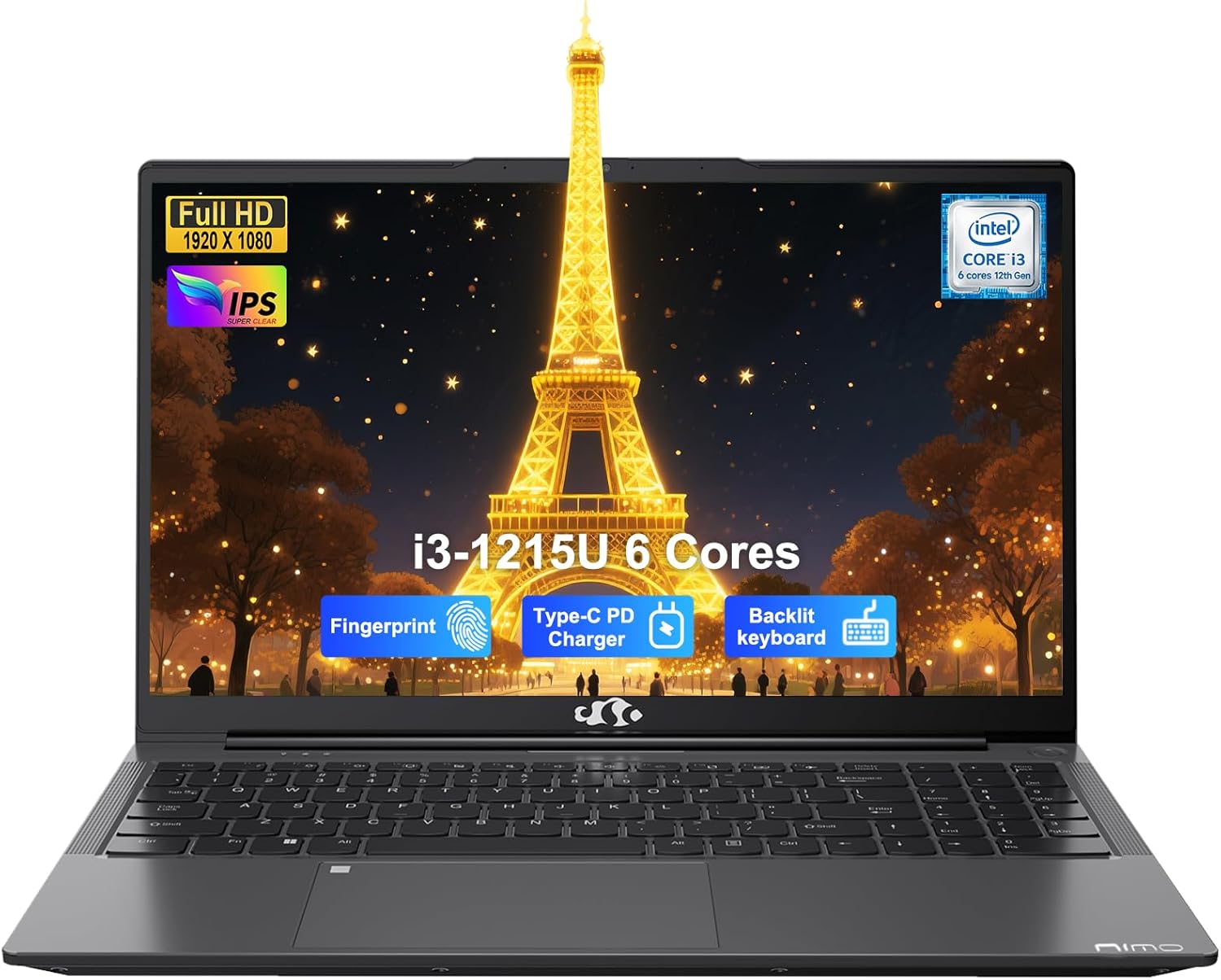 NIMO 15.6" IPS FHD-Business-Laptop, Intel 6 Core i3-1215U 16GB RAM 256GB SSD (Beat i5-1135G7, Up to 4.4GHz) Computer with Backlit Keyboard Fingerprint 65W Type C Wi-Fi 6 Numpad Win 11