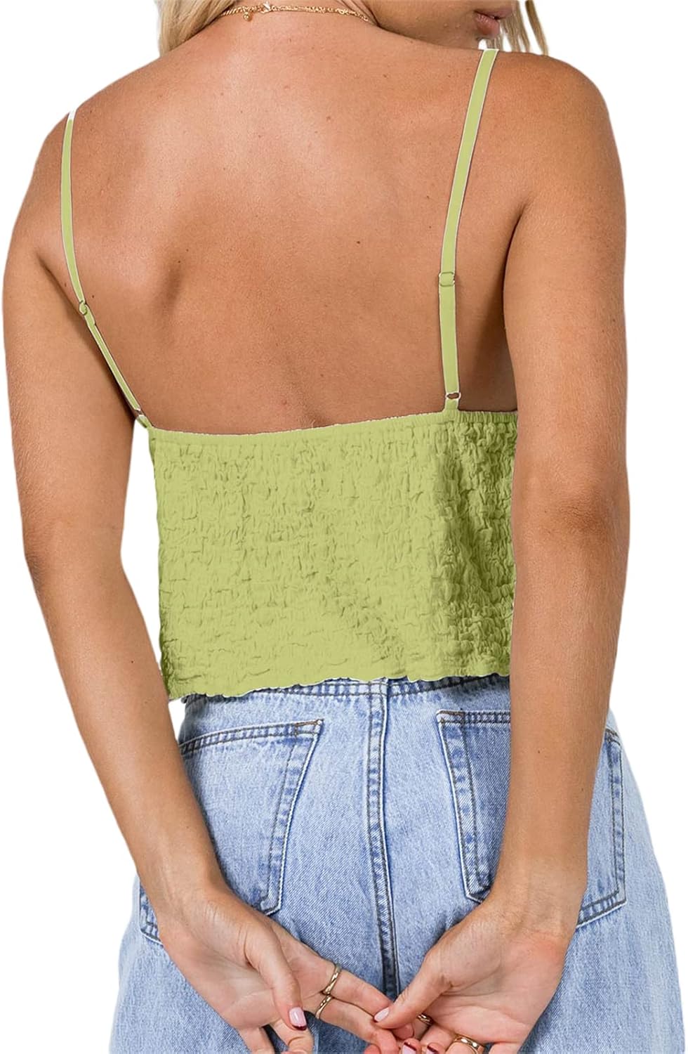 Mxiqqpltky Women Cute Bow Tie Up Camisole Sexy V Neck Sleeveless Spaghetti Strap Flowy Tank Top Y2K Ruched Crop Babydoll Top - Image 2