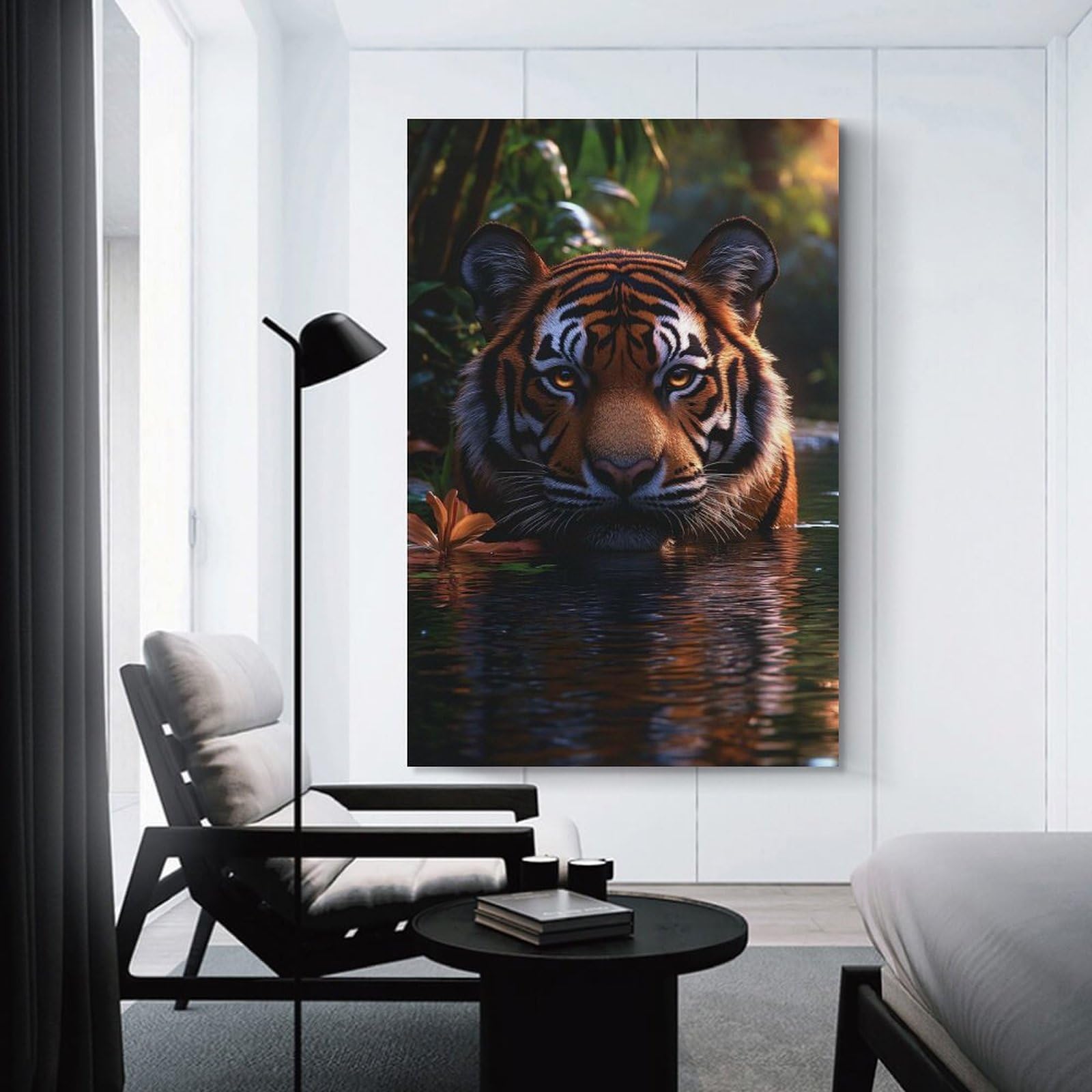 Junmoney Canvas Wall Decor Tiger in Water, 16x24inch(40x60cm), for Flats, Guest Rooms Or Compact Rooms, Wall Decor with Flexible Room Appeal