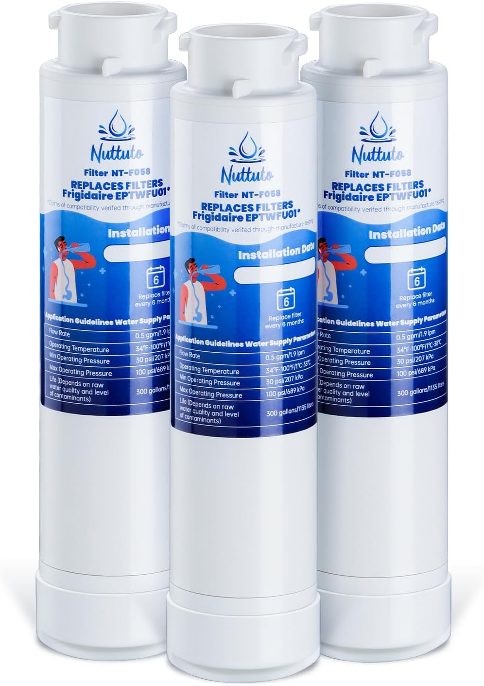 water filter replacement compatible with frigidaire eptwfu01, ewf02, pure source ultra ii, 012505454226, 4562222, 3 pack, by nuttuto