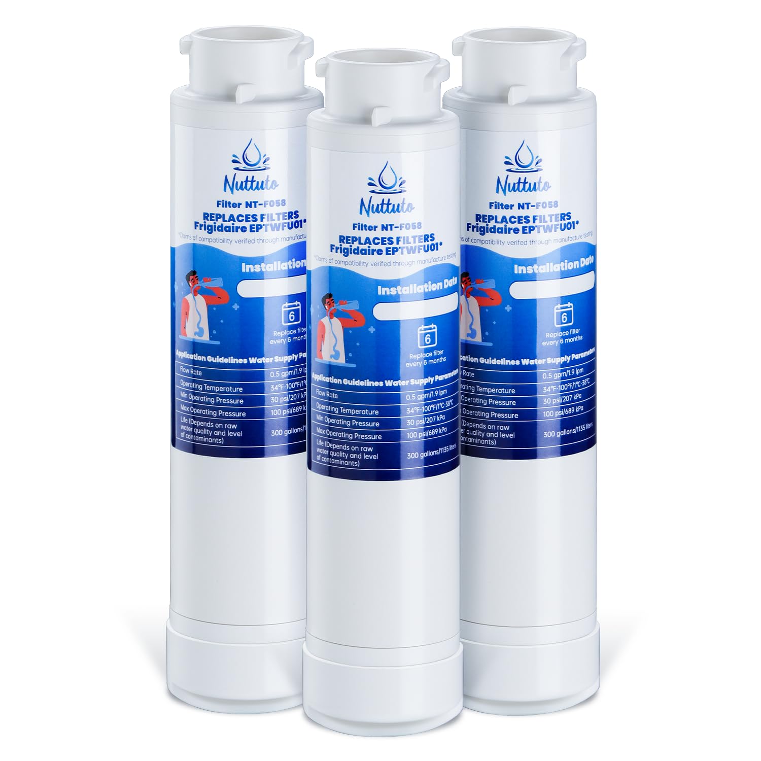 Water Filter Replacement Compatible with Frigidaire EPTWFU01, EWF02, Pure Source Ultra II, 012505454226, 4562222, 3 Pack, by NUTTUTO