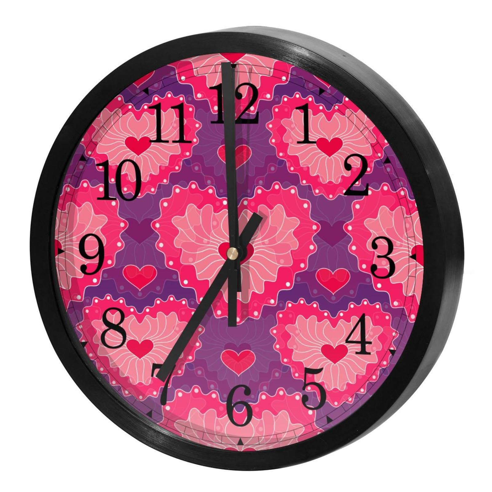 Horloge murale ronde silencieuse rose à quartz pour la cuisine