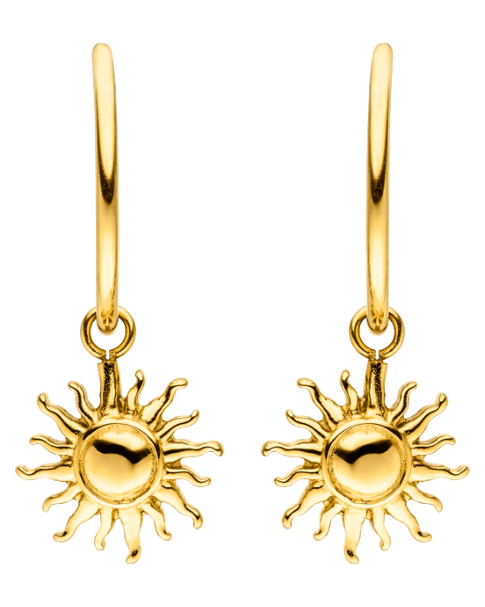 Purelei Orecchini Sun, Orecchini da donna in acciaio inossidabile, Cerchi grandi con pendente a sole, Diametro 1,4 cm, Regalo per donna