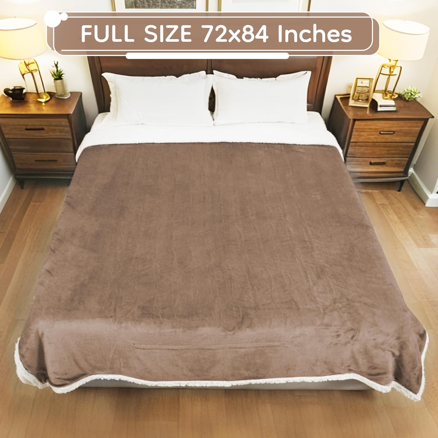 Electric Heated Blanket Full Size 72"x84", Dual-Sided Soft Flannel & Sherpa, LCD Display 10 Heat Settings with 1-12H Timer & Overnight Safe, Bed & Couch, Machine Washable, Light Brown - Image 8