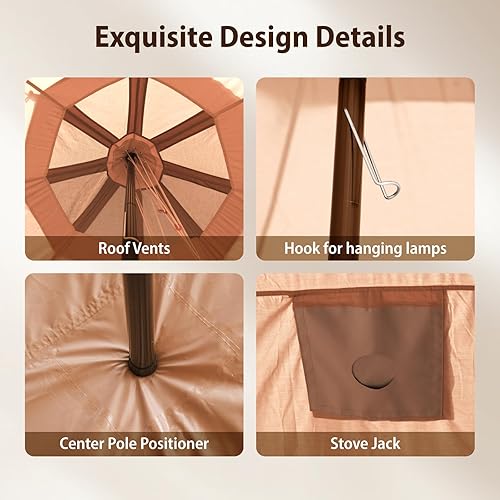 Miniatura 8 de SOLSTUKU - Tienda de campaña de lona de 16.4 pies x 9.2 pies de alto con gato de estufa para Glamping Familiar Camping con cremallera extraíble