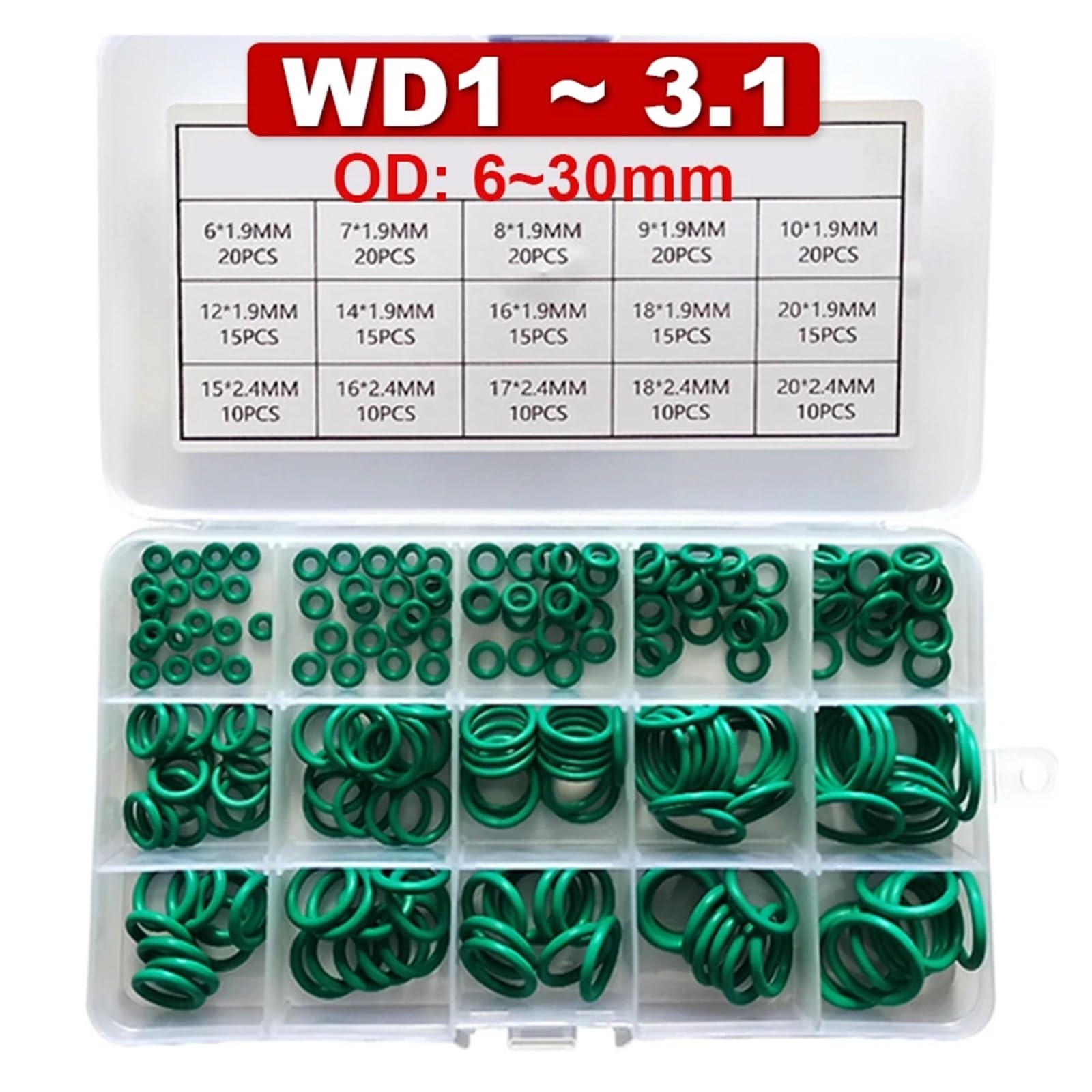 Juego completo de juntas tóricas fluoruro oxígeno FKM CS 1 mm a 3. Resistentes al aceite, a altas temperaturas y a la corrosión(WD 2.65mm)