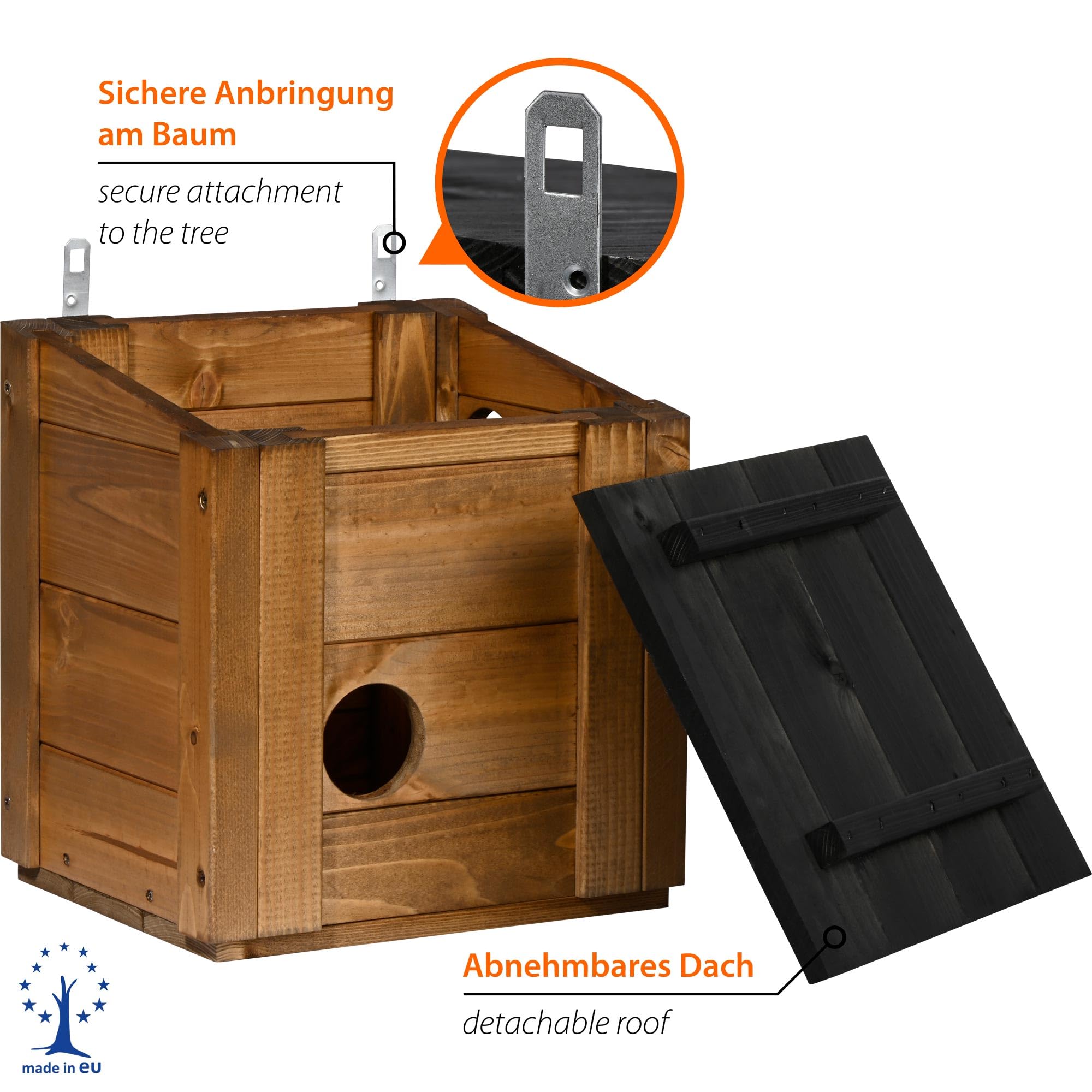 dobar® Eichhörnchenkobel mit 3 Eingängen - Eichhörnchen Futterhaus mit abnehmbarem Dach - Eichhörnchen Nistkasten zum Aufhängen - 31 x 26 x 33 cm - Braun