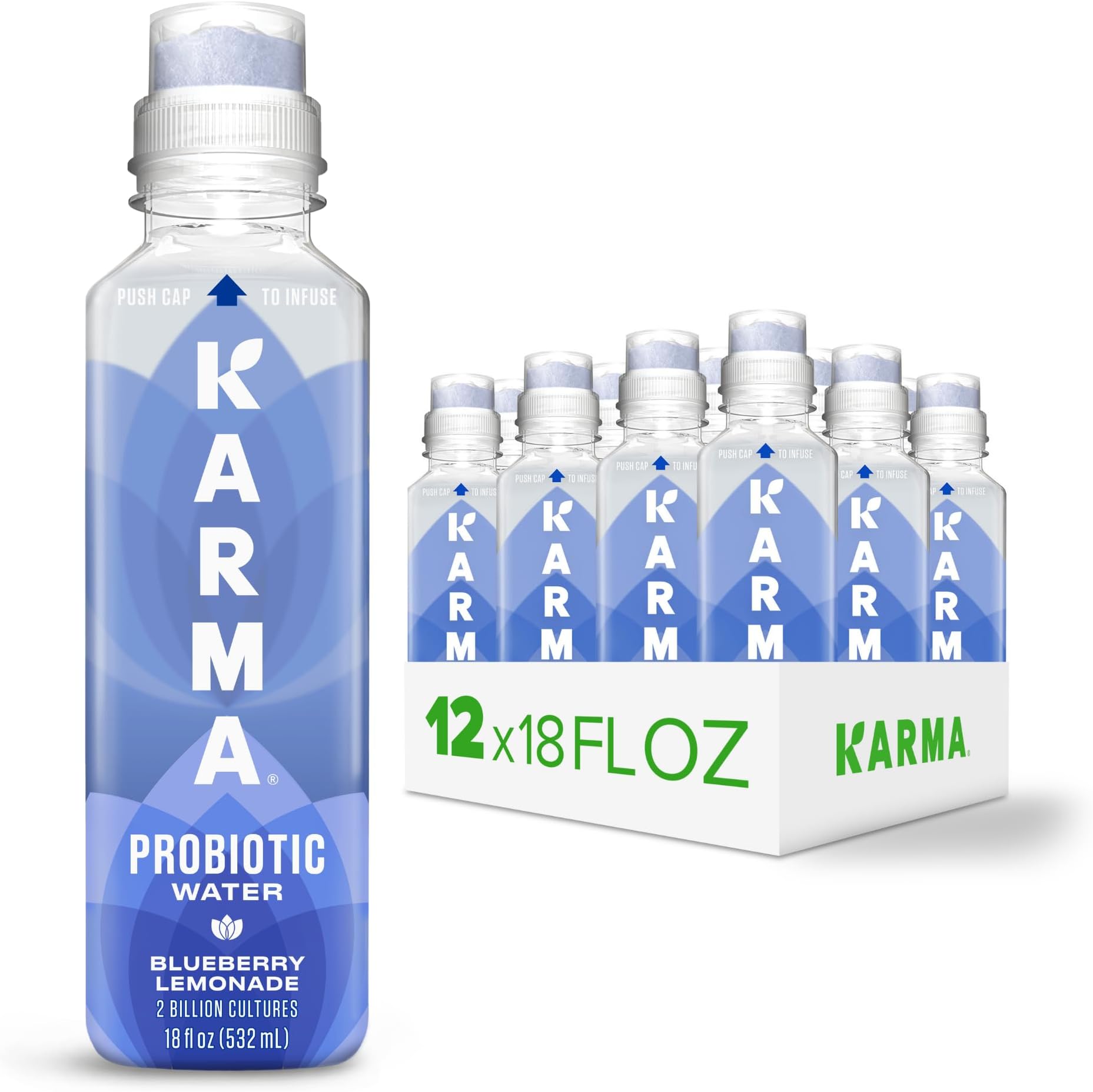 Karma Probiotic Water - 12 Pack, Blueberry Lemonade Drink - Immune & Gut Health Support