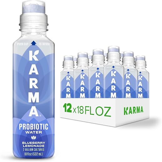 Karma Wellness Water Wellness Flavored Probiotic Water, Berry Cherry, Immunity and Digestive Health Support, Low Calorie, 2 Billion Active Cultures, 18 Fluid Ounce (Pack of 12)