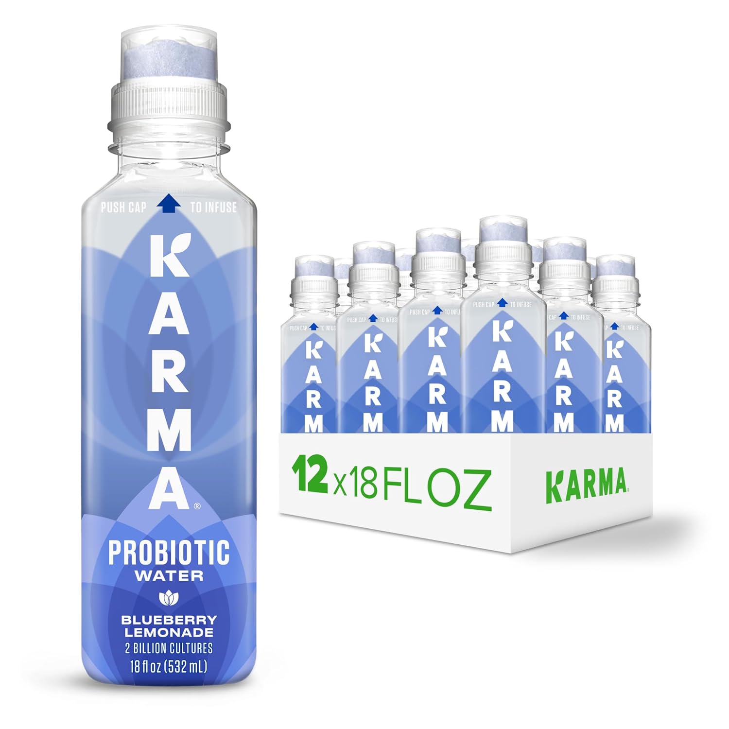 Karma Probiotic Water - 12 Pack, Blueberry Lemonade Drink - Immune & Gut Health Support