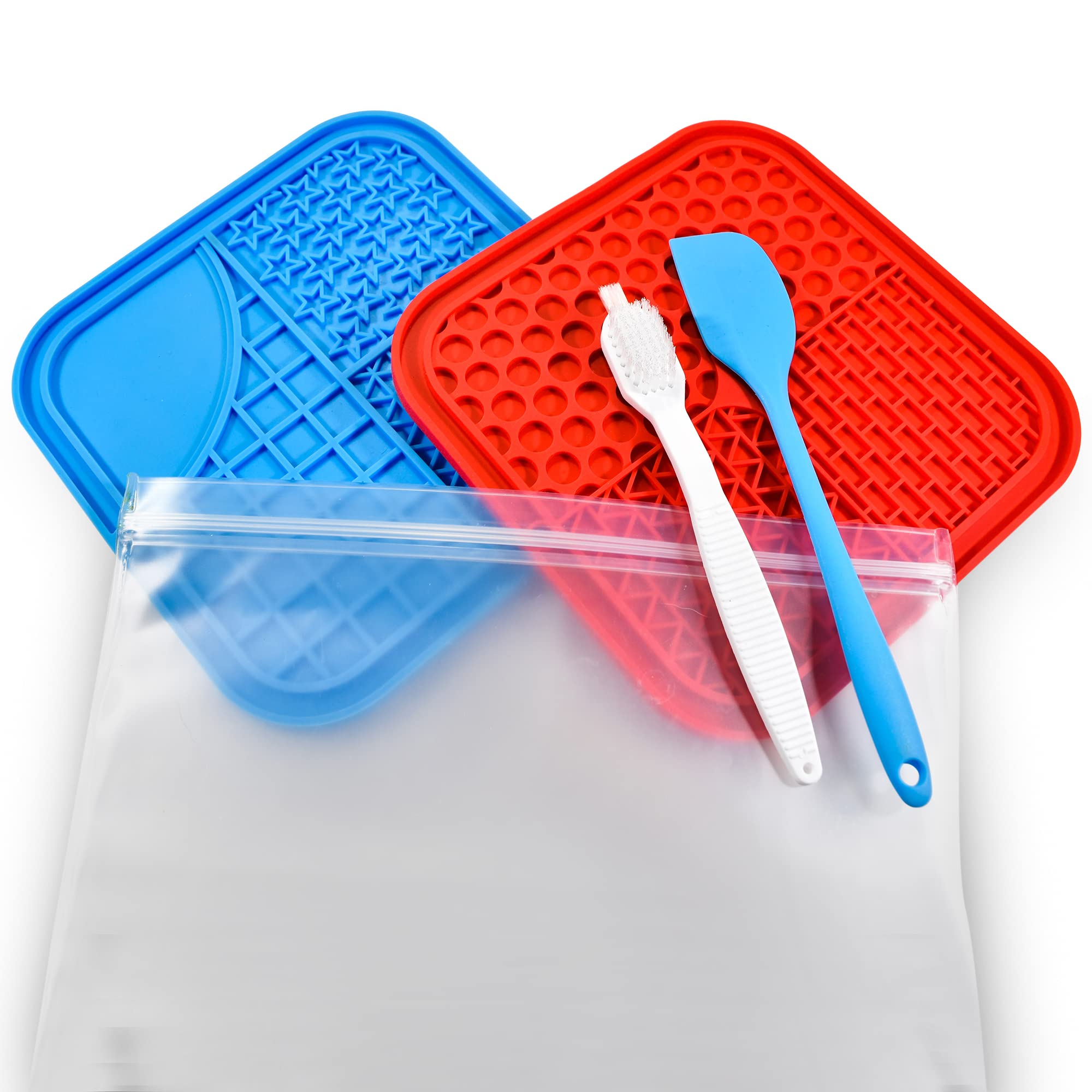 Rugged Pugs Dog Lick Mat - 2 Pack, 8 Inch Licking Mat for Dogs - Dog Enrichment Peanut Butter Lick Pad - Puppy Lick Mats with Suction Cups - Pet and Cat Lick Mat - Freezable Treat Toy for Distraction