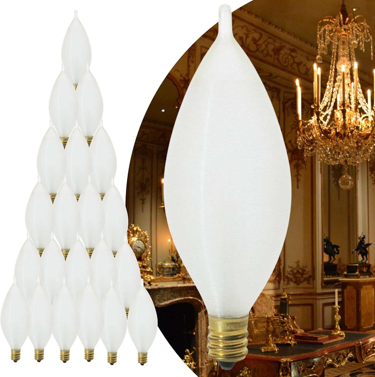 Satco S3404; 40 Watt C11 Incandescent; Spun White; 4000 Avg. Hours; 316 Lumens; Candelabra Base; 120 Volt; Dimmable for Lamps, Desks, Chandeliers, Residencial, Commercial, Lounge 25 Bulbs