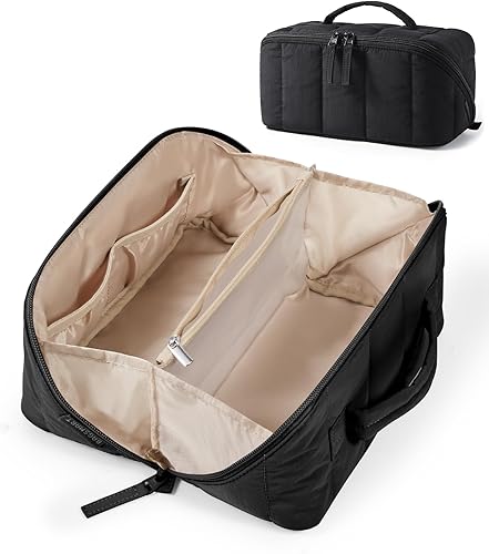 BAGSMART Bolsa de Maquillaje de Viaje para Mujeres, Estuche Cosmético Portátil Resistente al Agua, Organizador de Maquillaje Acolchado Abultado,
