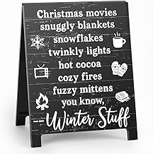 Christmas Movies Snuggly Blankets Snowflakes Twinkly Lights Hot Cocoa Cozy Fires Fuzzy Mittens Christmas Desk Sign Gifts Winter Stuff Decor Holiday Tabletop Decoration For Home Office Parties