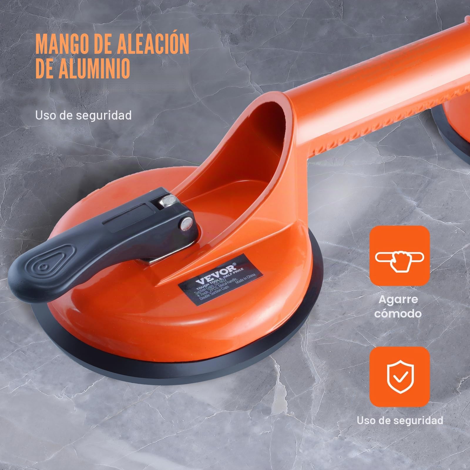VEVOR Ventosa para Azulejos Doble 119 mm 2 Piezas 150 kg Carga Mango Aleación Aluminio Elevación Industrial