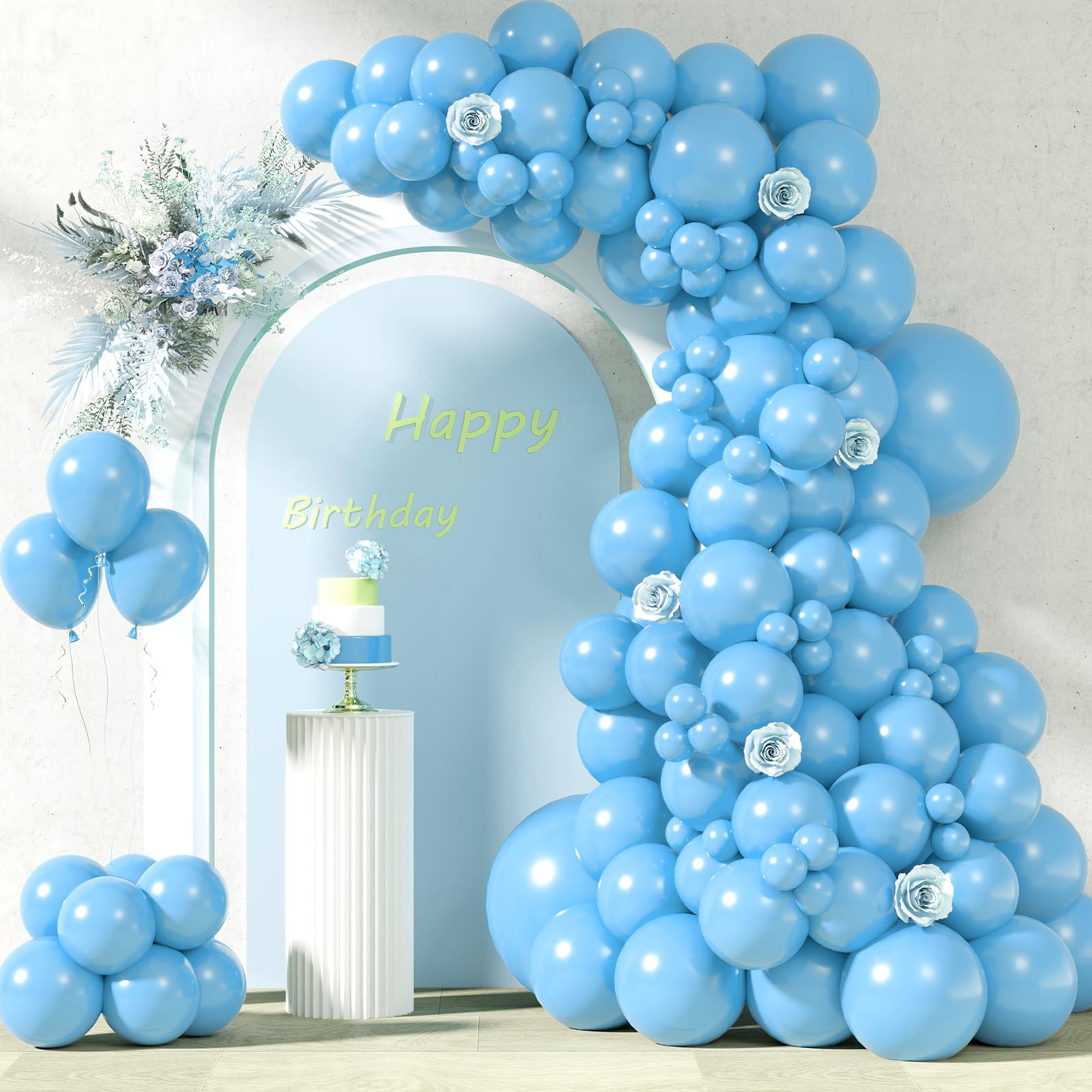 RUBFAC 87pcs Light Blue Balloons Different Sizes 18 12 10 5 Inches for Garland Arch, Premium Sky Blue Latex Balloons for Birthday Wedding Baby Shower Bridal Shower Party Decorations