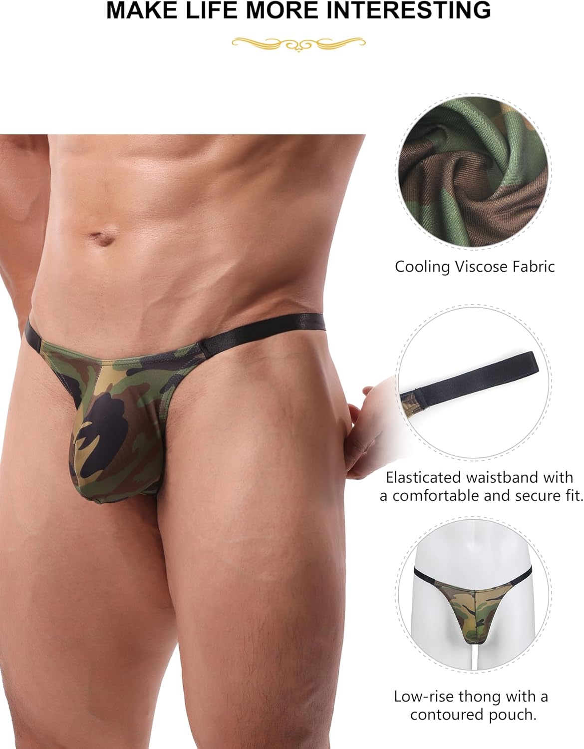 ohmydear Men's Sexy Leopard Print G-string Thong Underwear with Comfort Pouch Low Rise T-back Banana Hammock for Men - Image 6