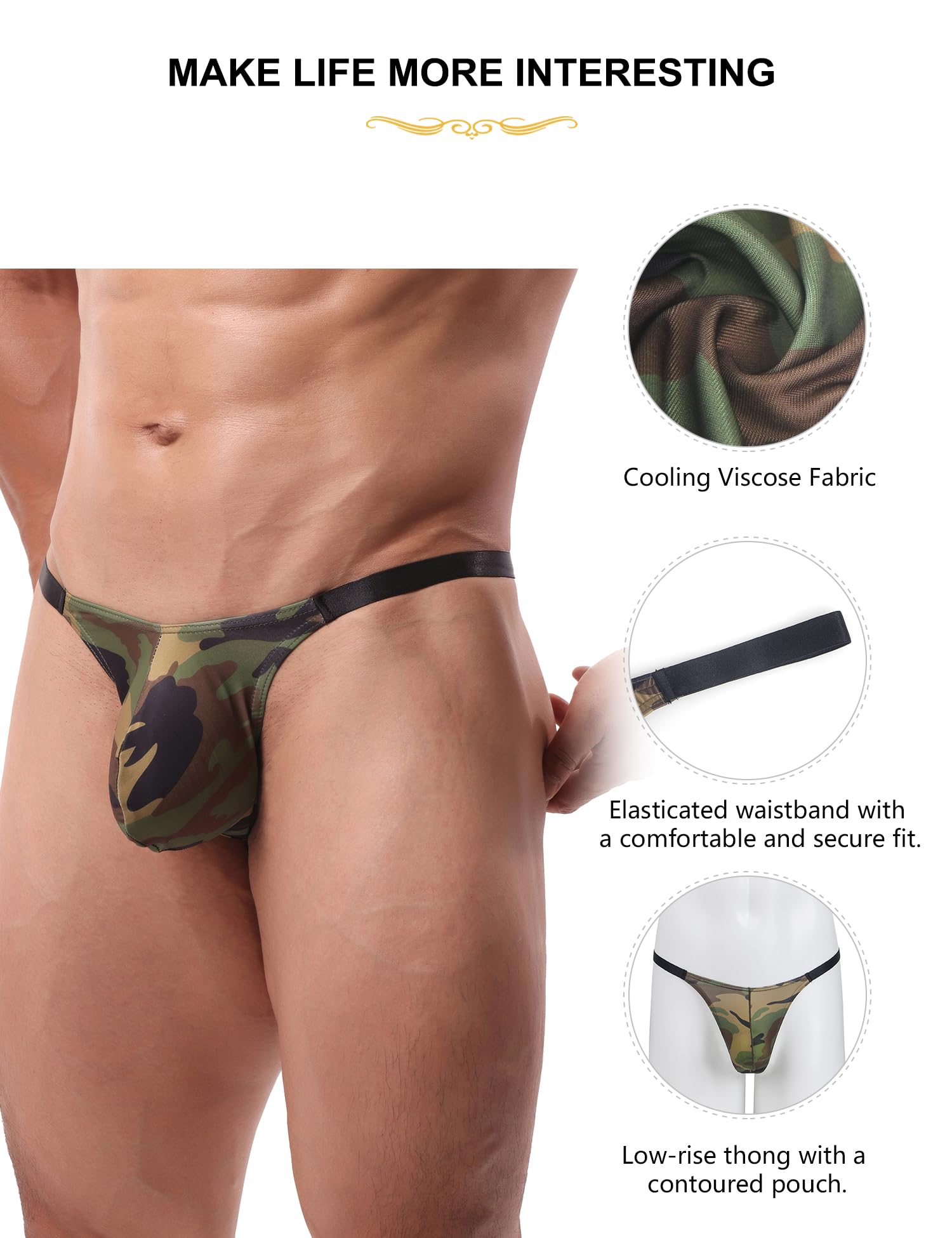 Sexy Outfit Tanga para Hombre Ropa Interior con Bolsa abultada Correas de suspensorio Sexy para Hombres Tangas de Tiro bajo Tanga Lencería con Espalda en T Suspensorio Trajes Mariquita Transpirables