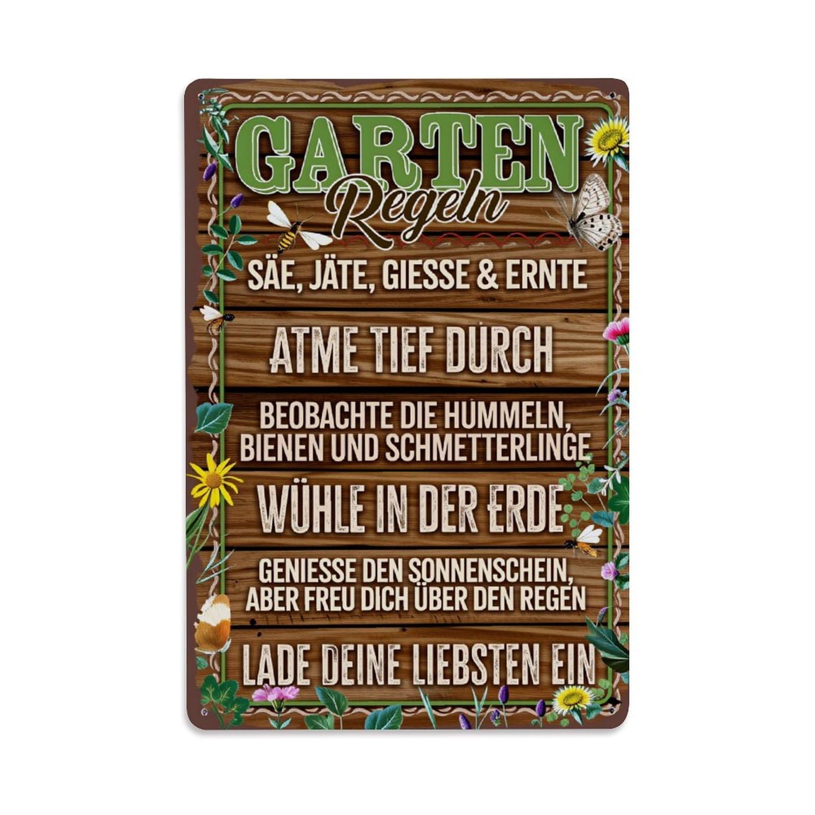 Garden Rules Water Harvest Vintage Tin Sign Retro Metal Wall Decor Metal Poster, Home Bar Garage Farmhouse Cafe Wall Art Decoration 8x12Inches
