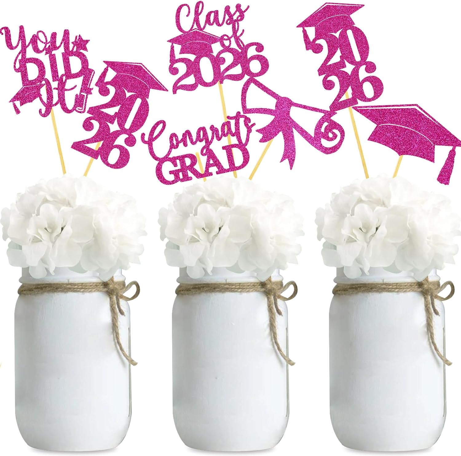Graduation Centerpiece Sticks 24PCS Glitter Grad Picks Party Table Decor Senior High School College Sign Light Blue