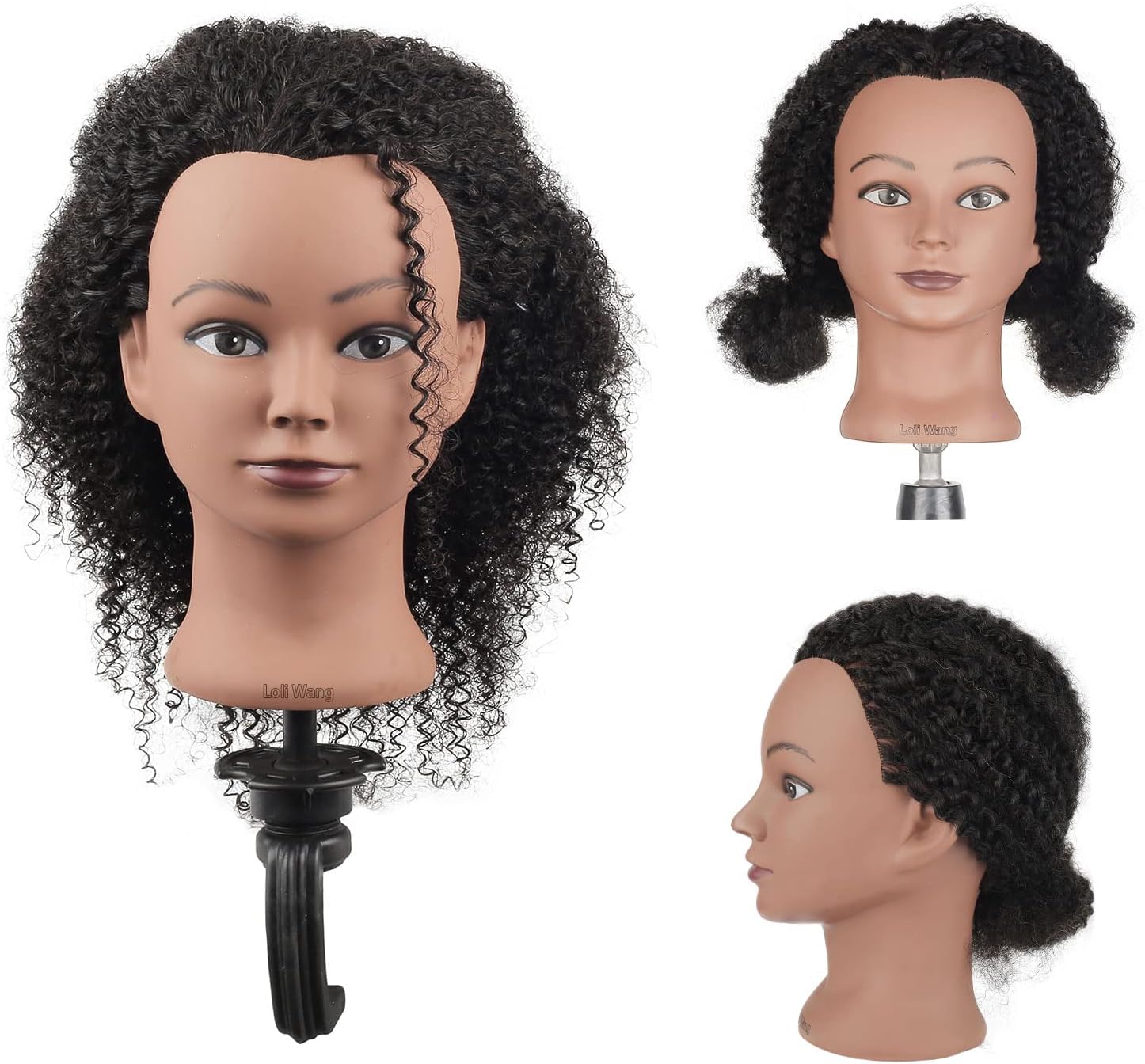 100% Human Hair Mannequin Head Kinky Curly Head Mannequin Real Hair Cosmetology Doll Head for Hair-styling Practice Manikin Training Head With Clamp Stand